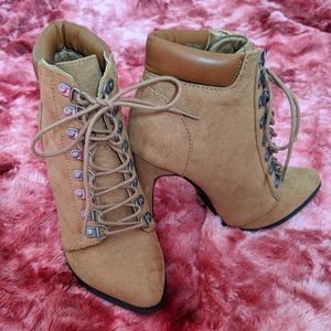Faux Leather and Suede High Heel Boots
